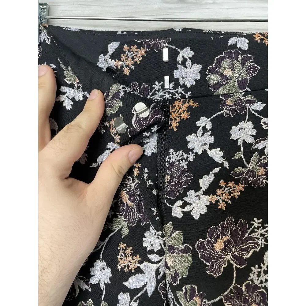 LOFT Pants Womens 6 Black Floral Marisa‎ Slim Fit Stretch Trousers Dress Modern